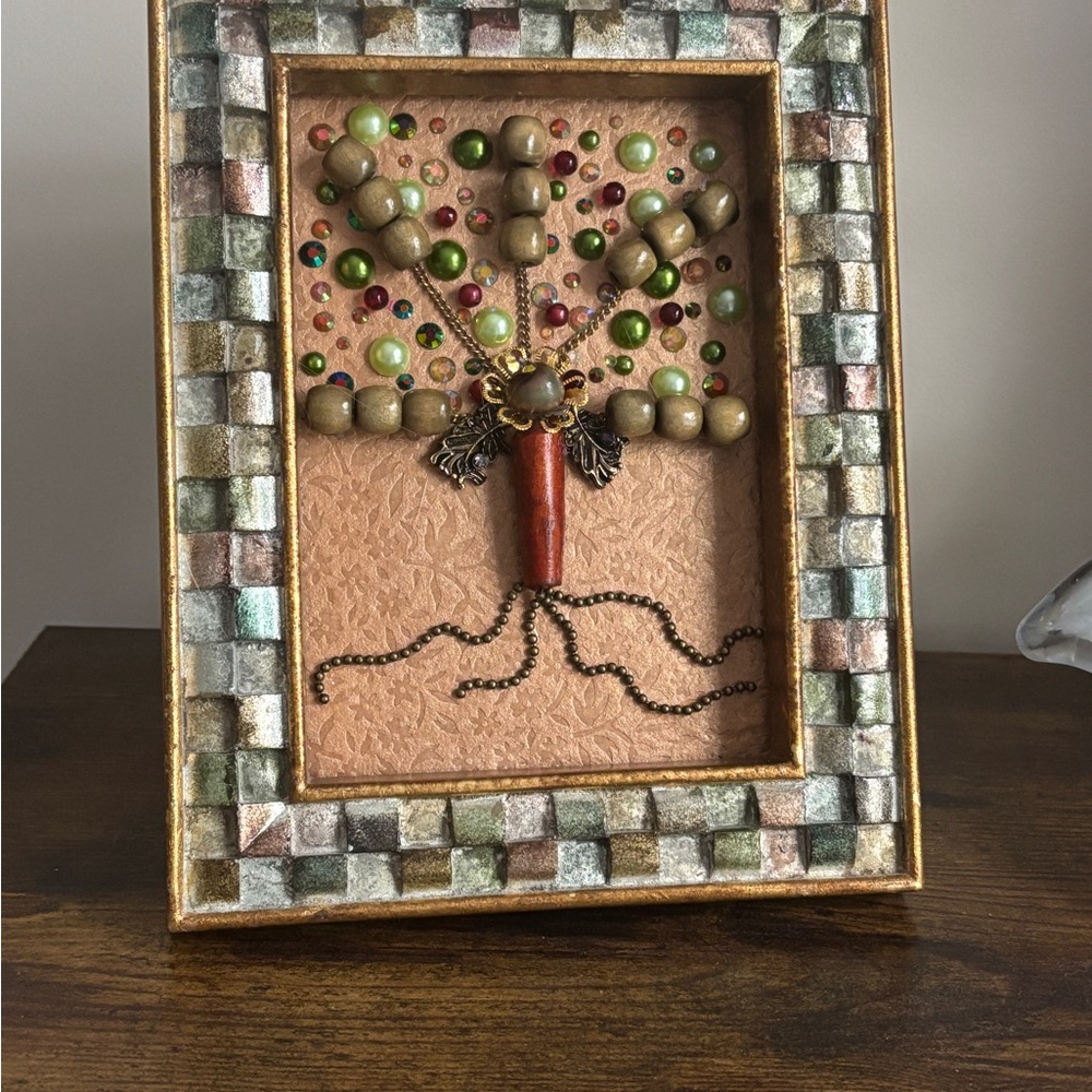 Colorful Mixed Media Art with Gold Frame - Tree of Life